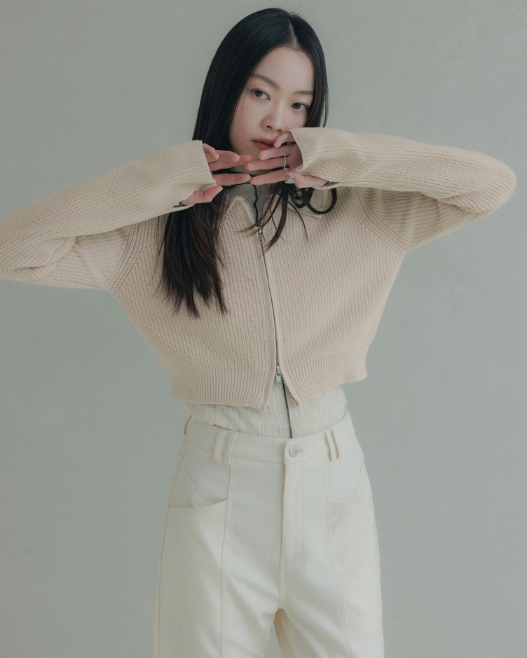 立體坑條短版針織外套