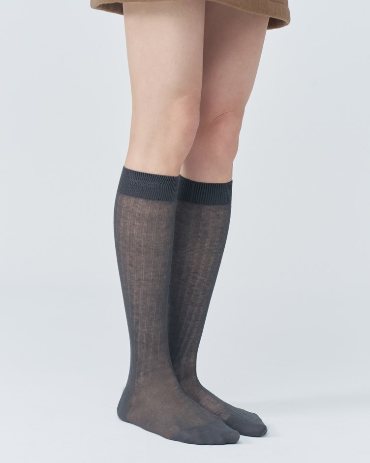 LOGO 透膚高筒襪