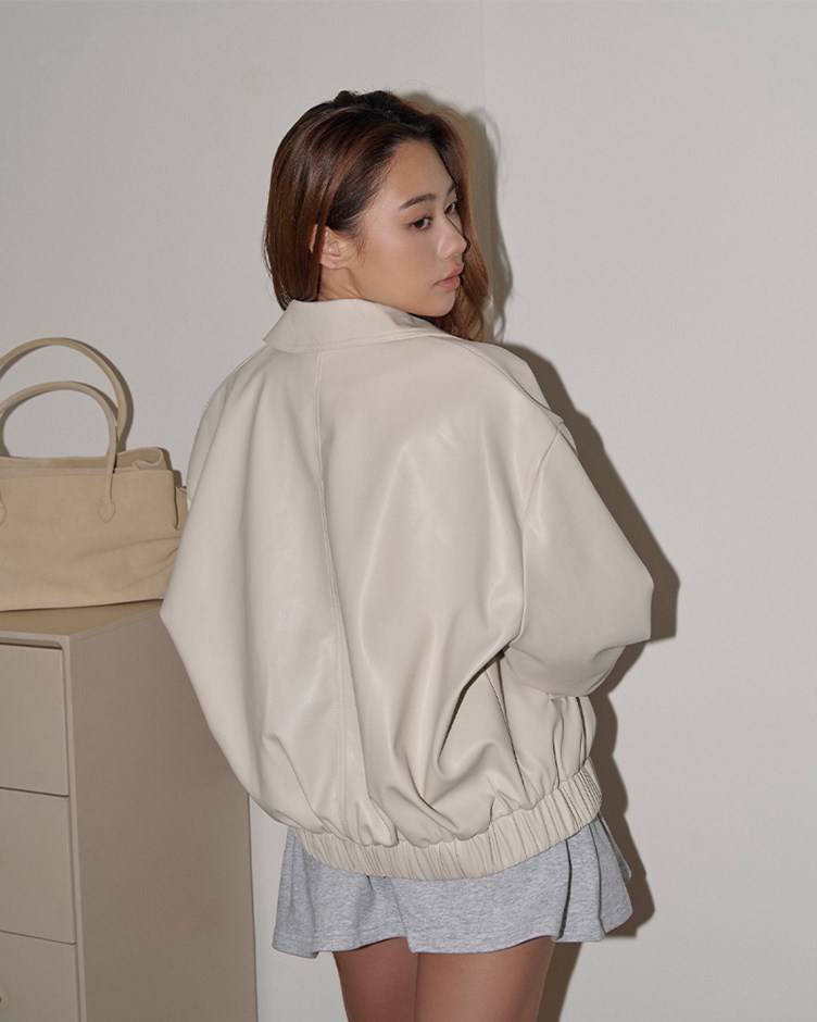 翻領拉鍊皮革外套