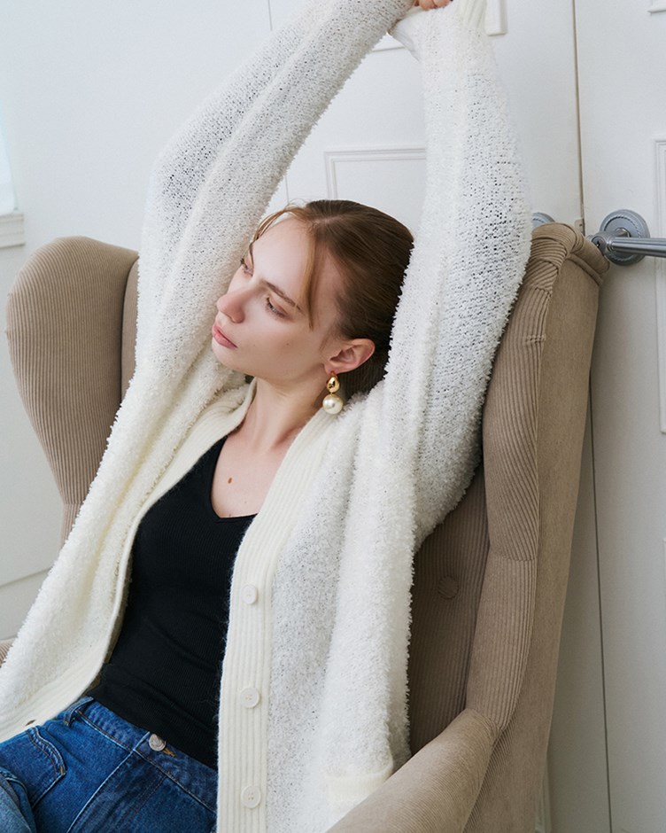 立體混紗開襟毛毛外套