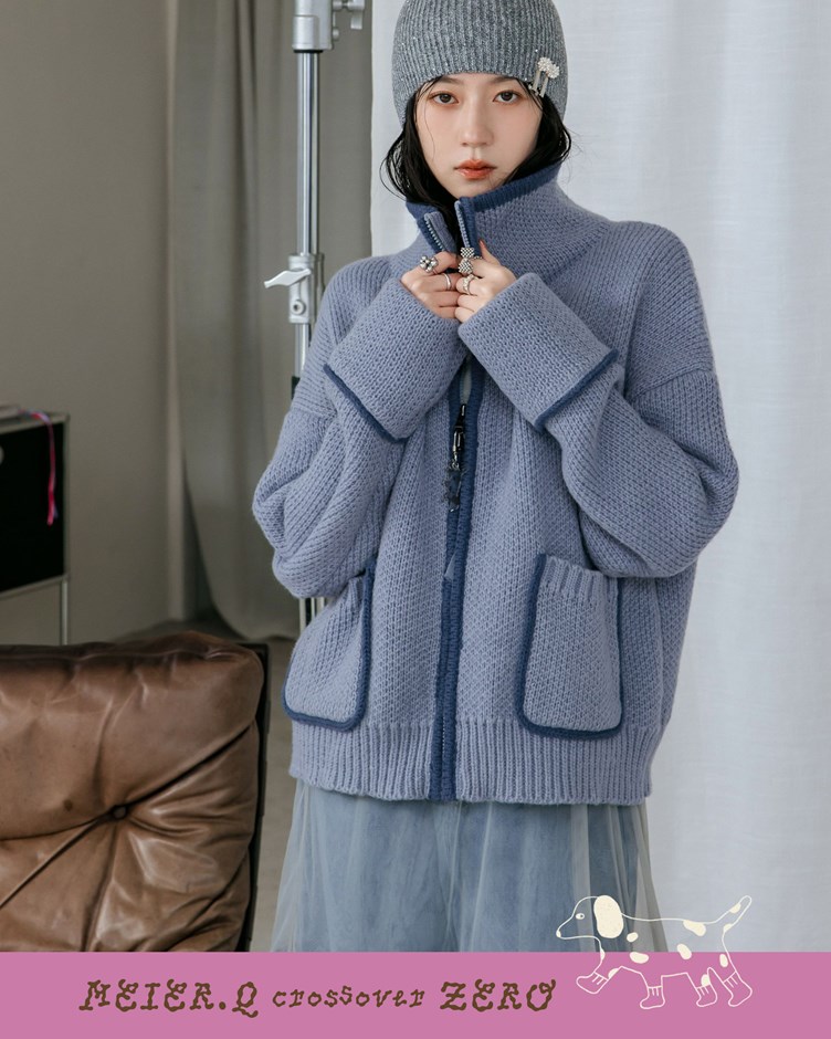 zero-撞色滾邊針織外套
