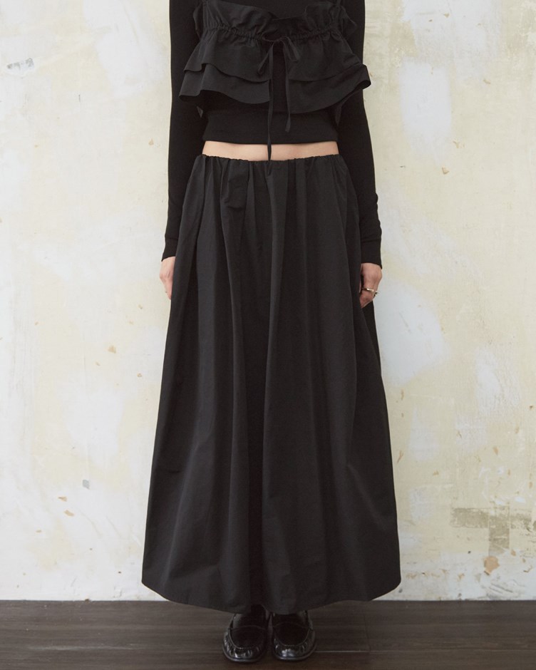 腰鬆緊抽縐澎澎長裙