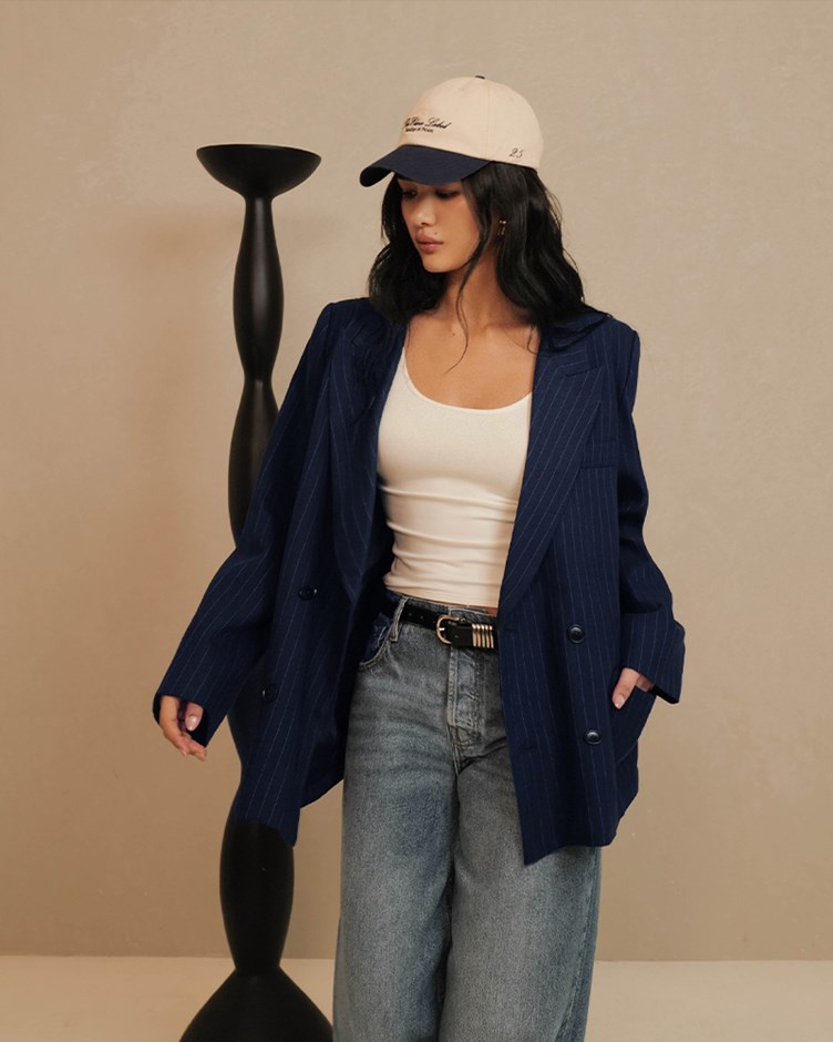 微磨毛條紋西裝外套(The Elaru label 聯名款-Eleanore)