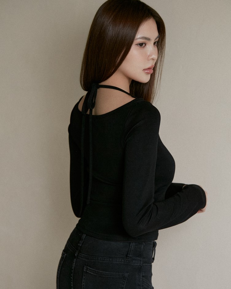 空氣感羊毛綁帶長袖上衣