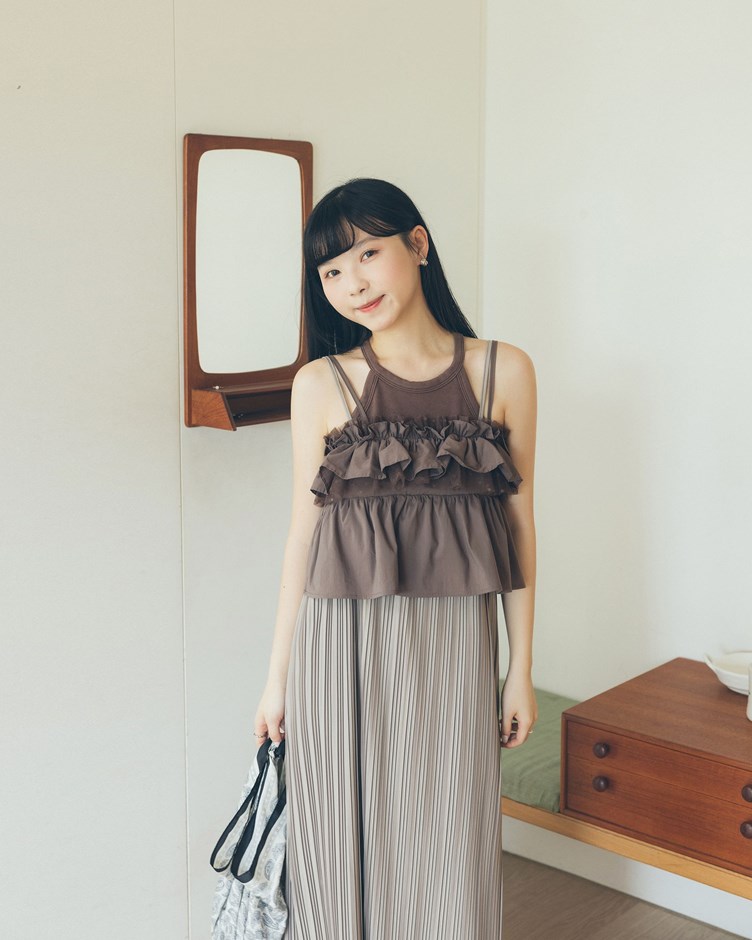 水洗感削肩BRA TOP