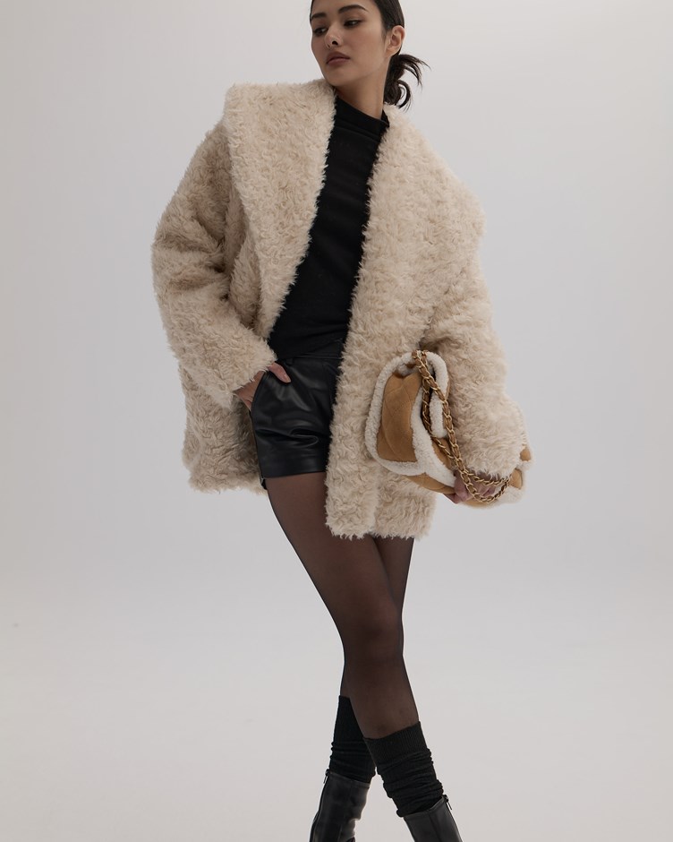 極致奢華｜大翻領泰迪仿羊羔毛大衣