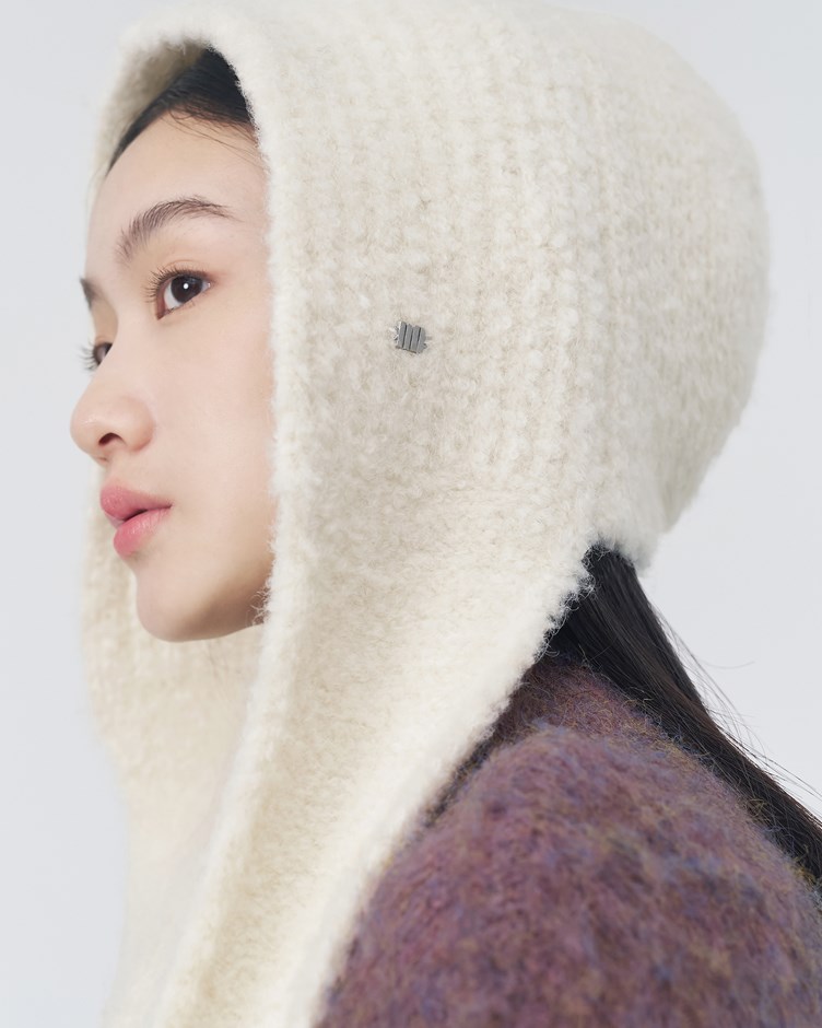 羊毛混紡圈紗連帽圍脖