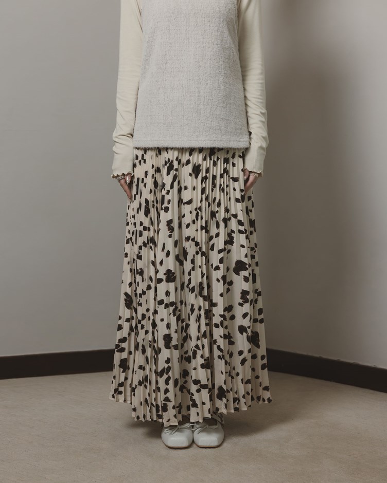 配色潑墨點點百摺長裙