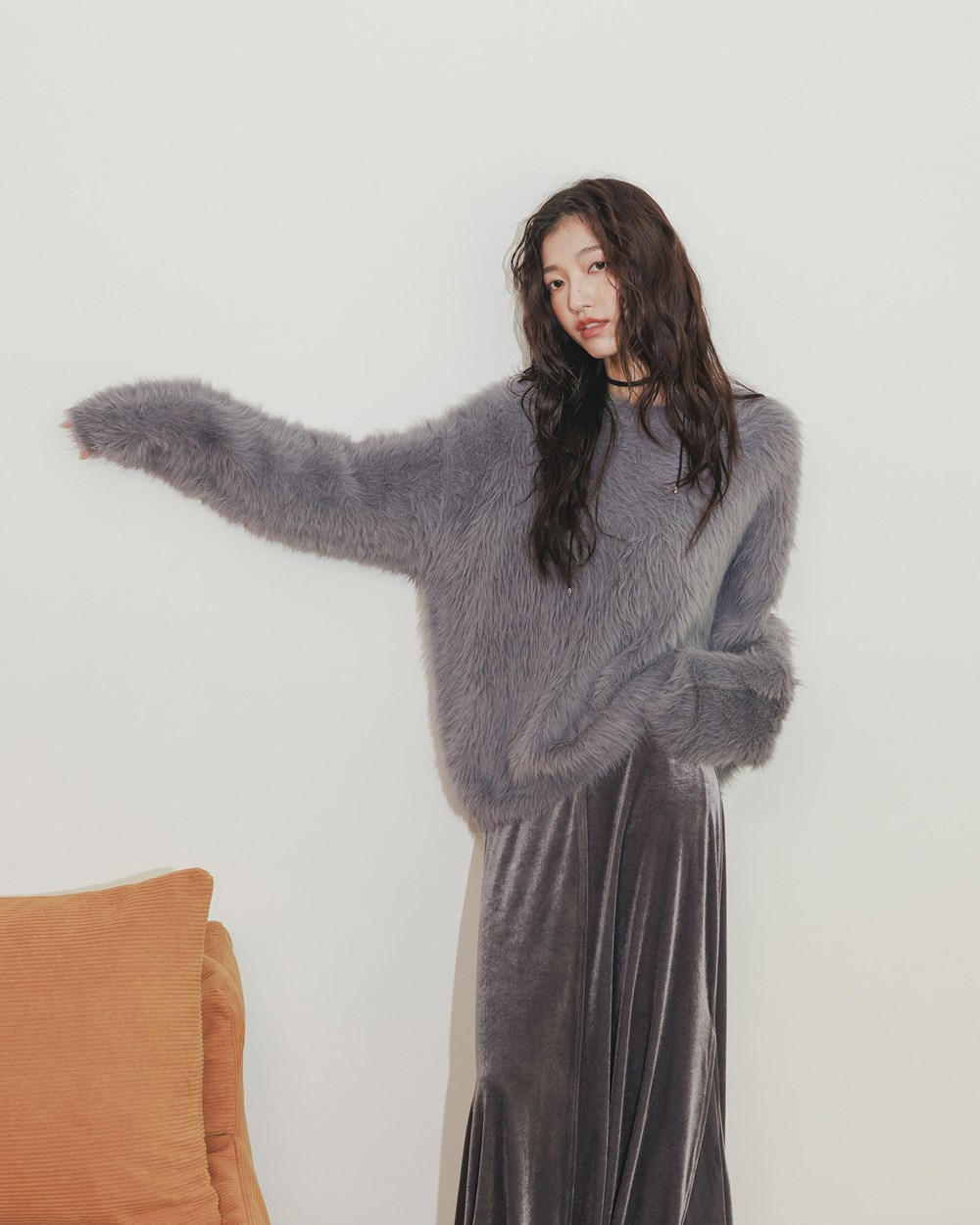 質感仿貂毛圓領上衣