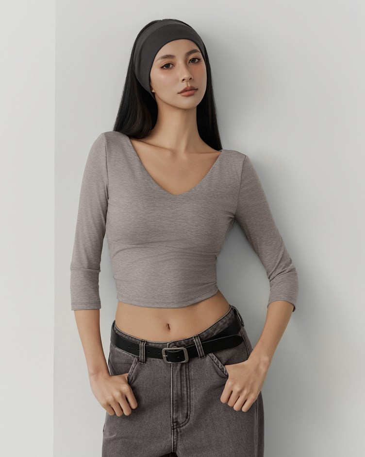 棉質V領七分袖BRATOP