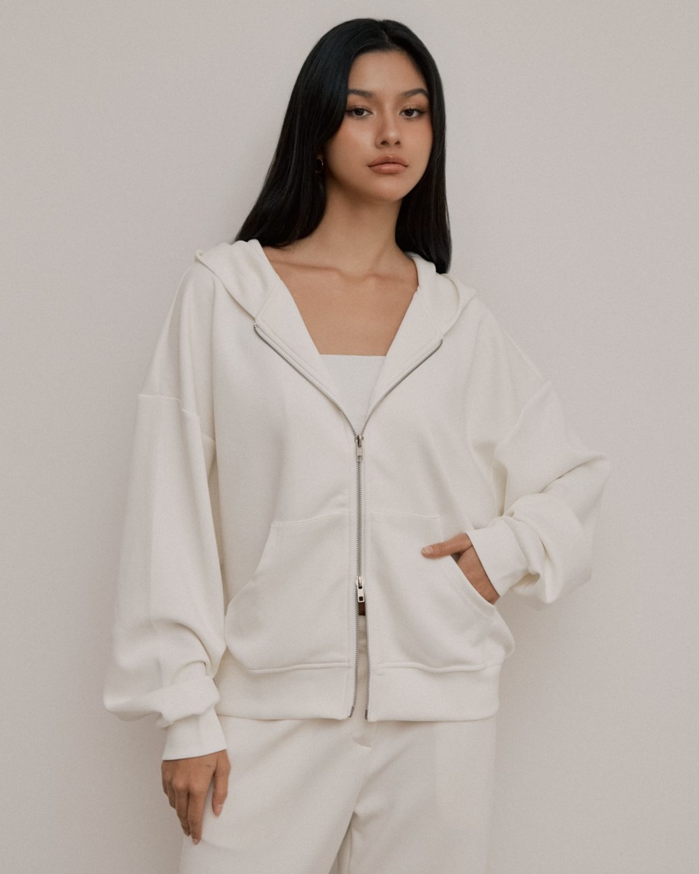 08空氣感寬鬆雙拉鍊連帽外套