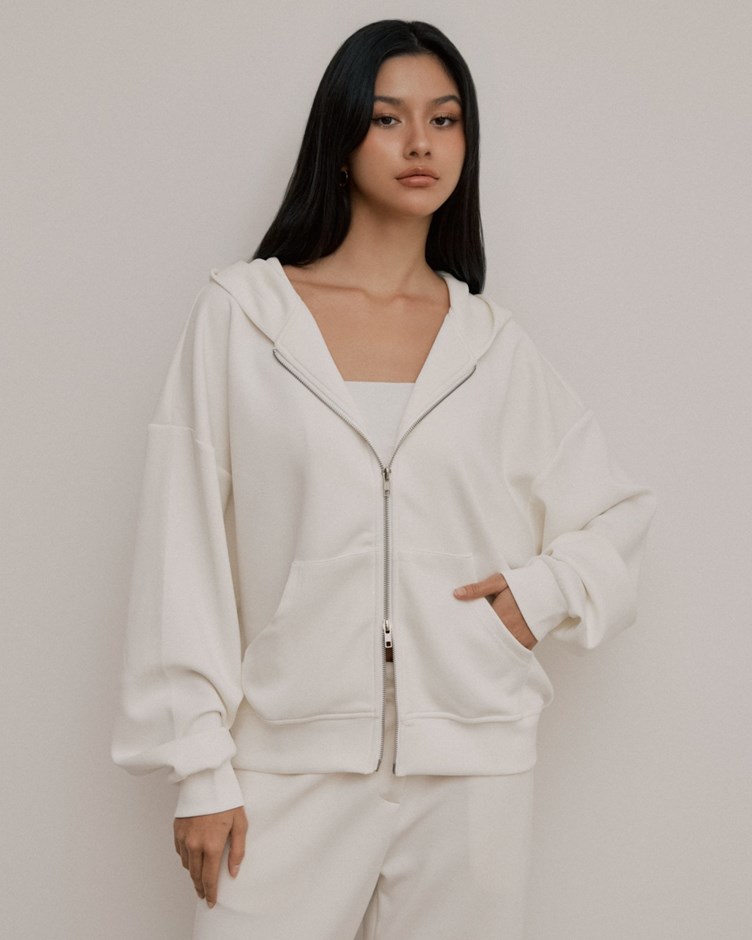 空氣感寬鬆雙拉鍊連帽外套