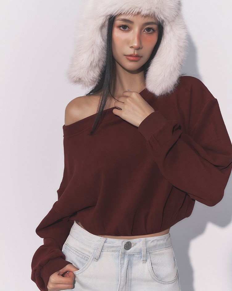 舒適磨毛可露肩上衣