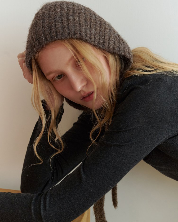 磨毛混紗感綁帶針織毛帽