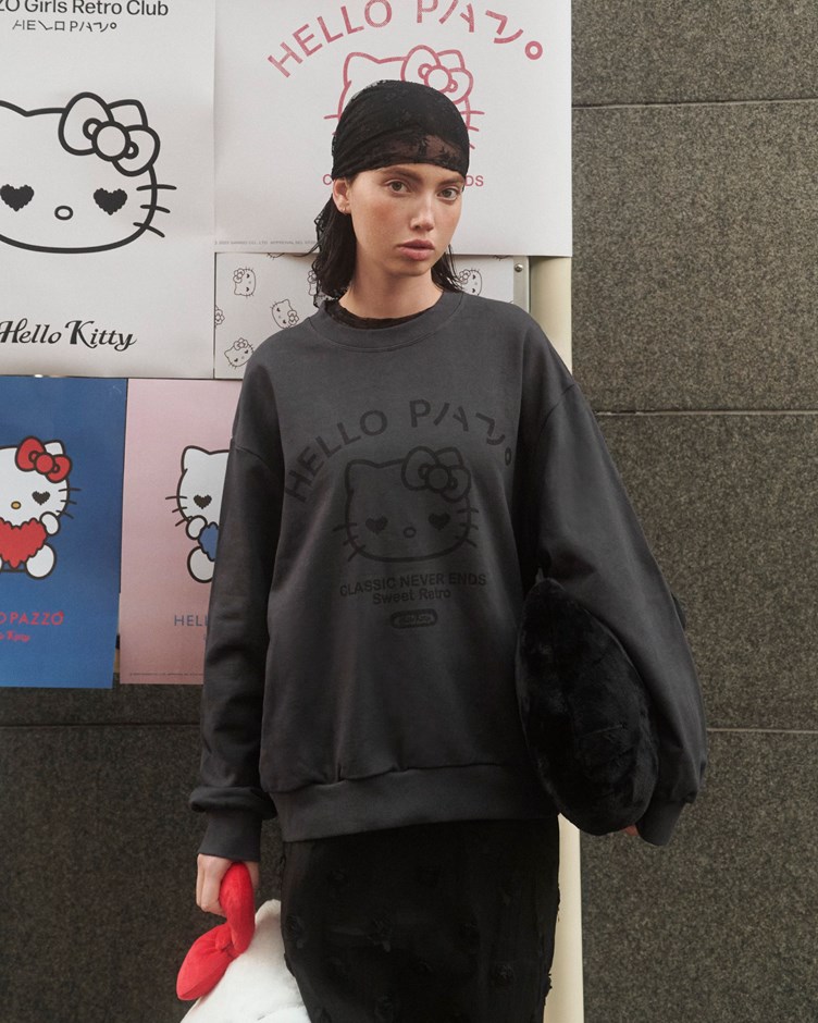 HELLO KITTY水洗感圓領大學TEE