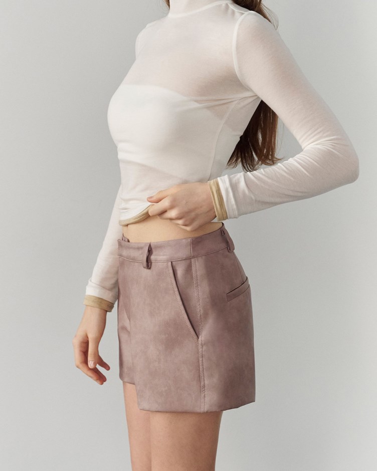 霧面洗色皮革短褲