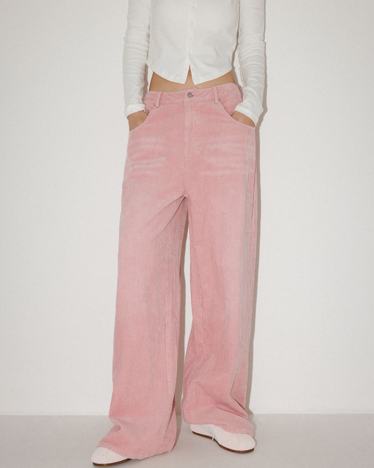 刷色燈芯絨中腰寬褲