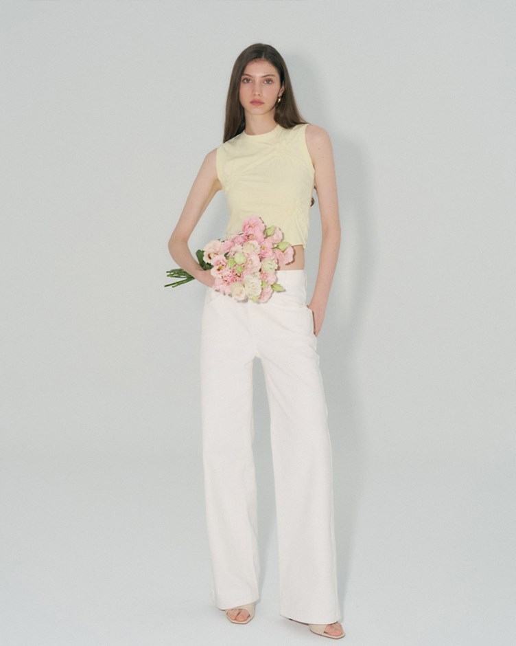 抓皺花朵棉質背心