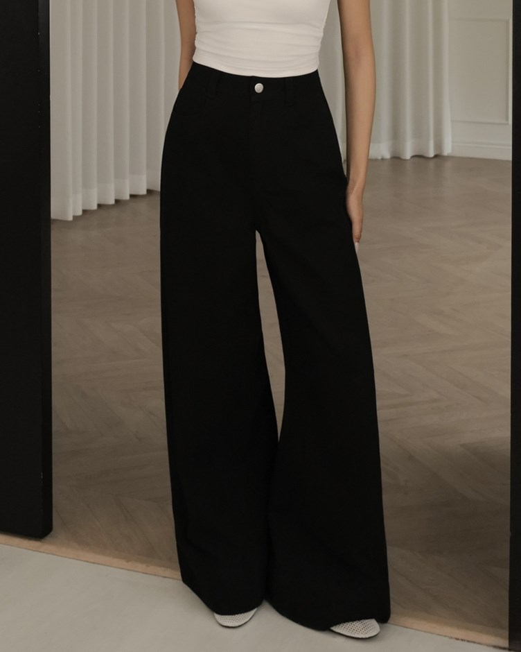 高腰拼接大寬褲