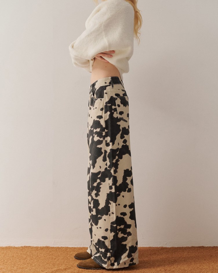個性馬紋印花中腰寬褲