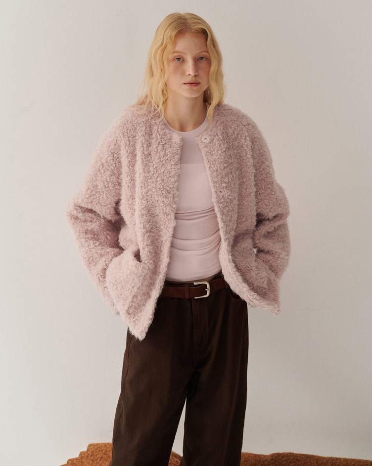 捲捲圓領毛絨口袋外套