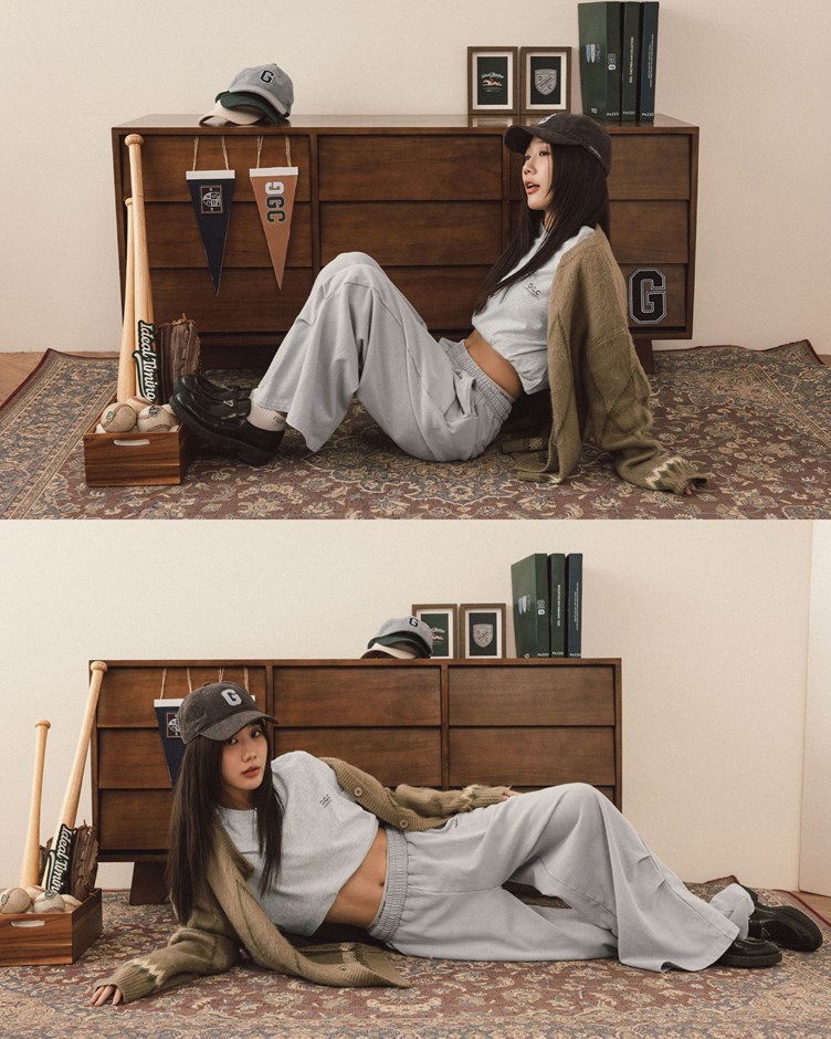 GGC洗舊感側打摺刺繡標語棉寬褲(金針菇&黃大謙聯名款)