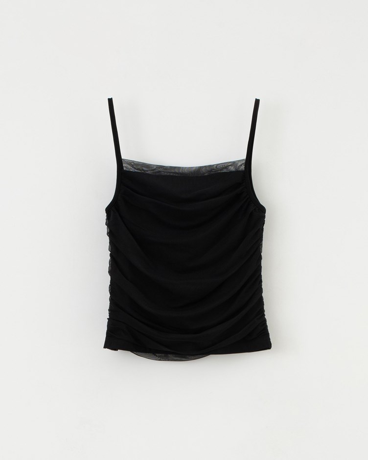 紗感拼接雙層細肩背心