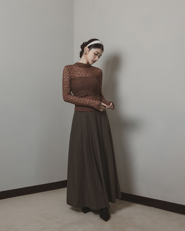 蕾絲平口長袖上衣(兩件式)