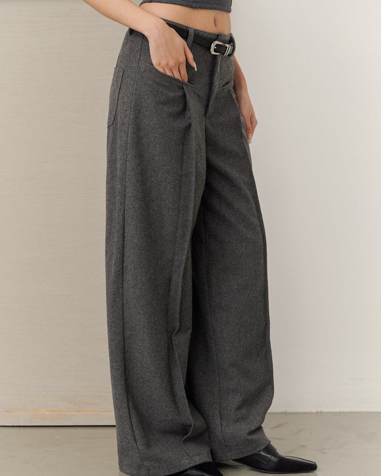 設計感毛呢西裝長褲