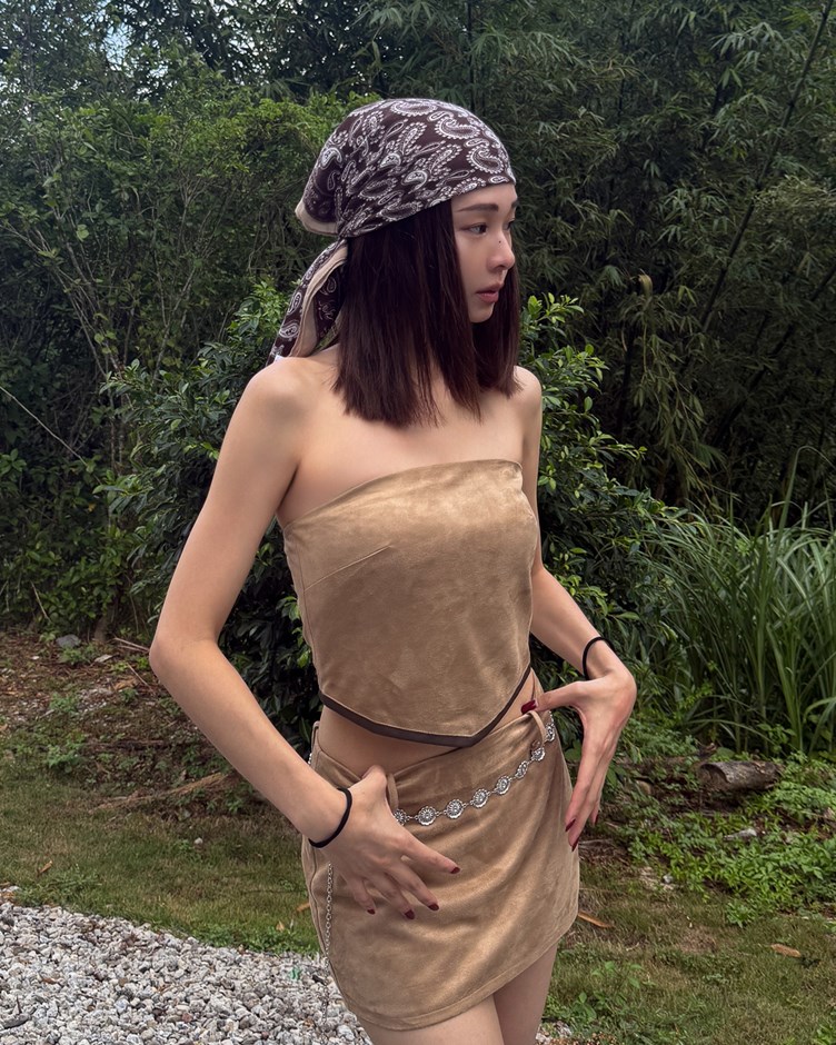 復古時髦麂皮平口背心