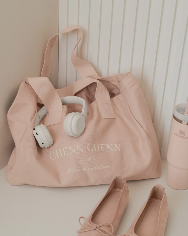 嫩粉帆布托特背袋