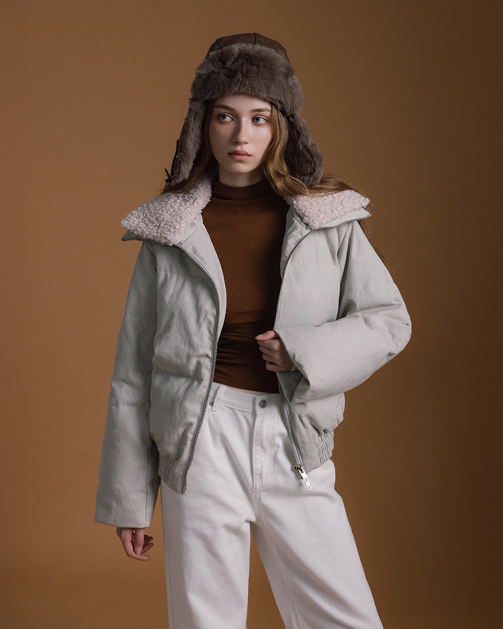 毛領牛仔感羽絨外套