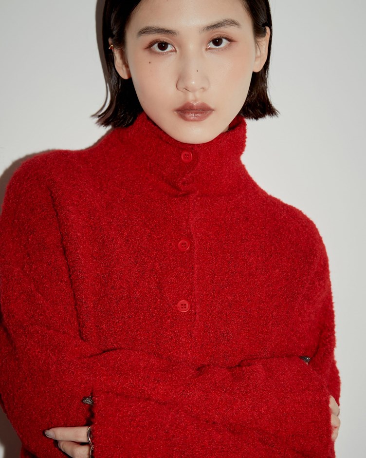 圈圈紗高領排釦針織毛衣