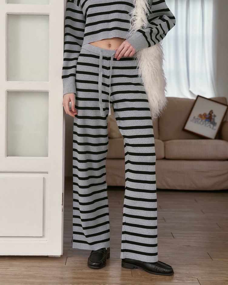 條紋針織長褲