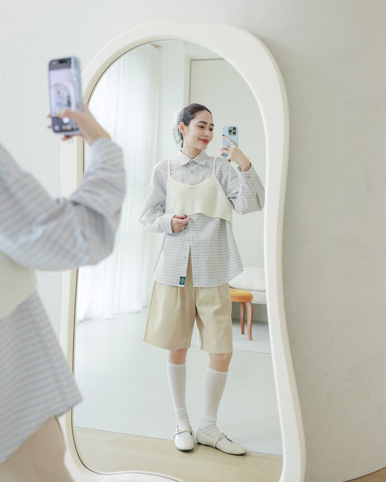 寬版打褶卡其六分褲