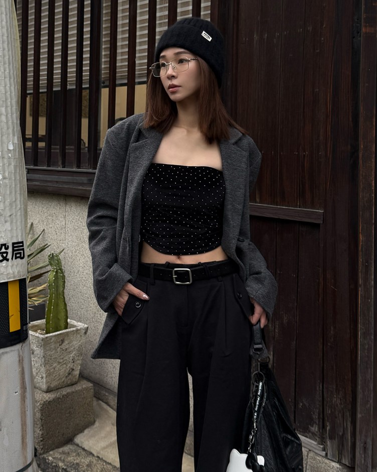 水鑽側抓皺平口BRA TOP