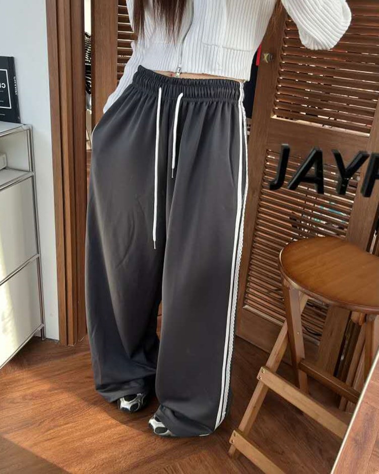 蕾絲側線抽繩寬褲