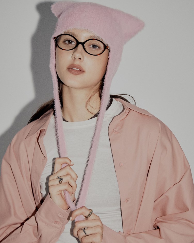 毛絨感綁帶針織毛帽