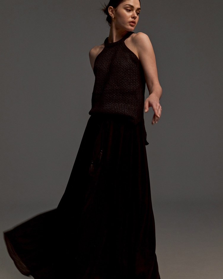 Cotton Drawstring Maxi Skirt
