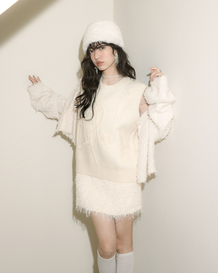 小香毛感圓領針織外套