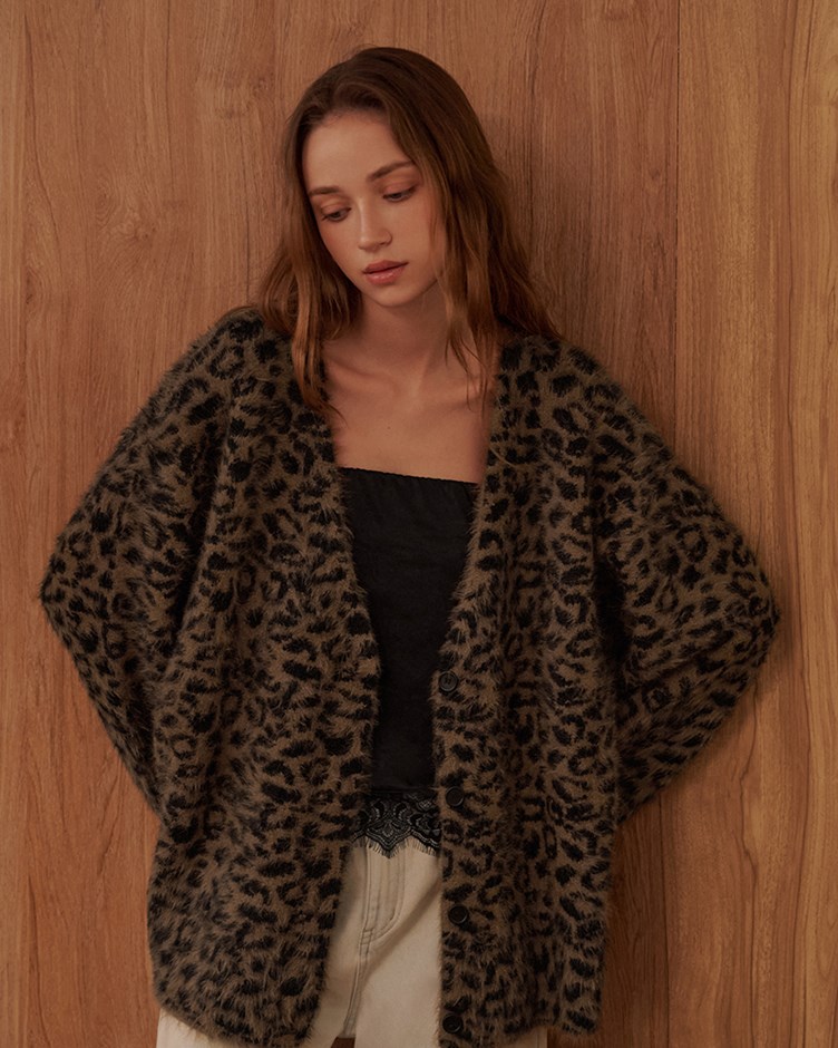 重磅針織豹紋外套