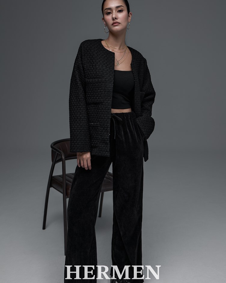 Unisex 燈芯絨坑條休閒寬褲