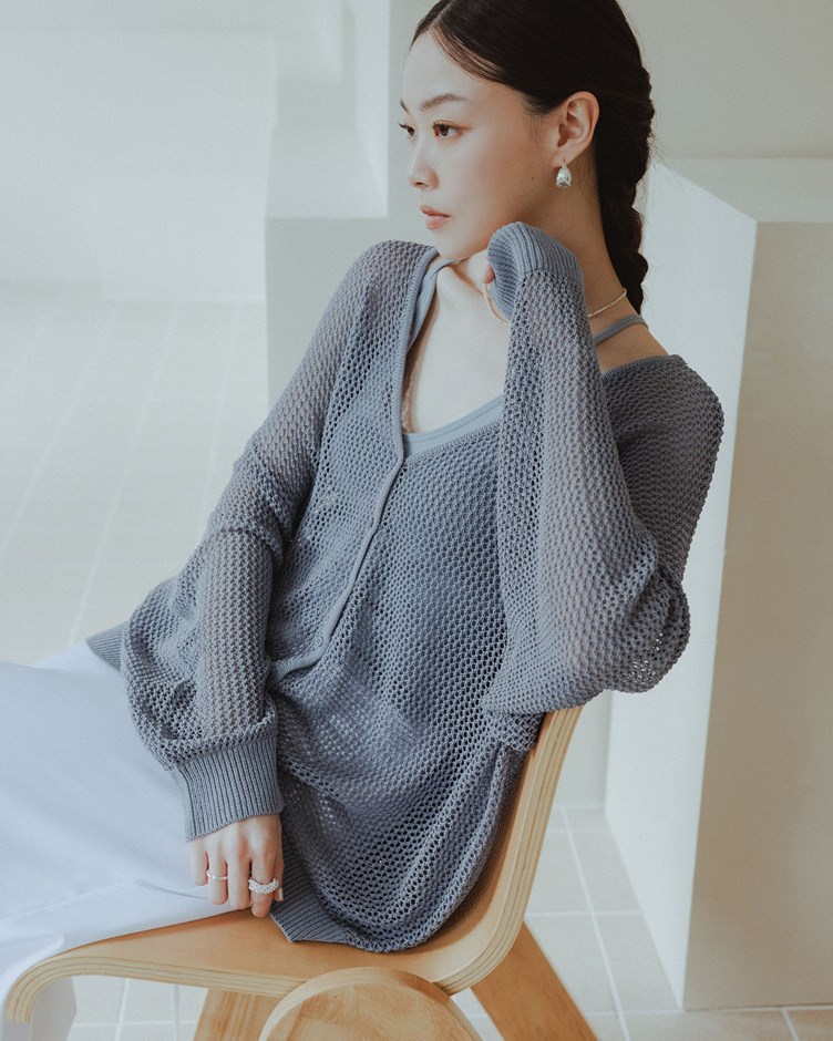 慵懶簍空V領洞洞針織外套