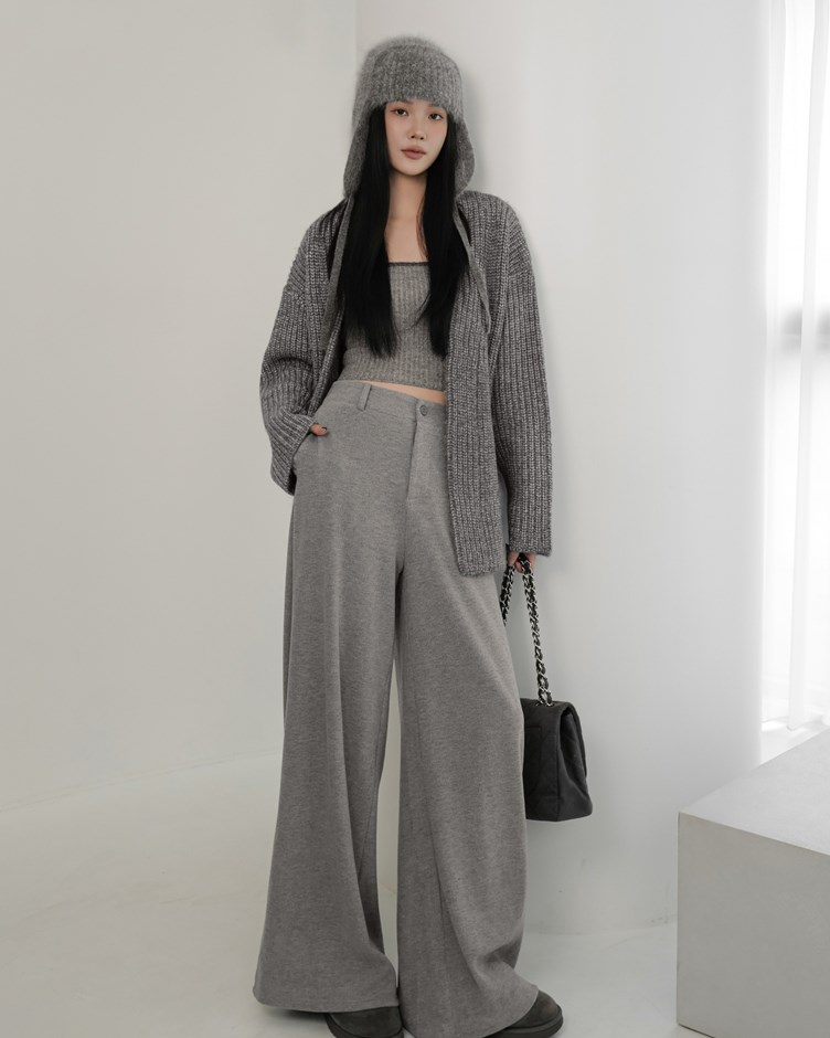 絨感坑條寬鬆長褲