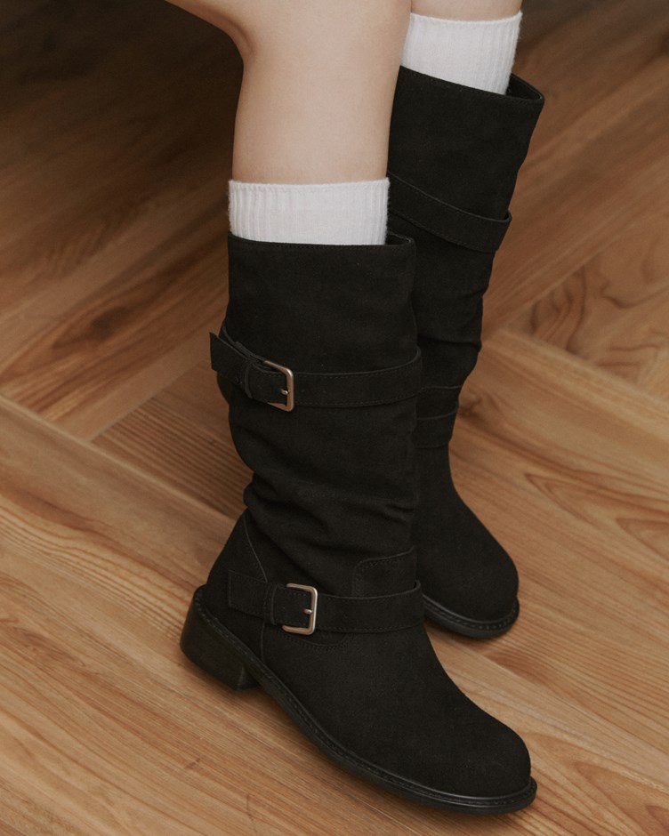 西部麂皮扣環堆堆靴(版型偏小)