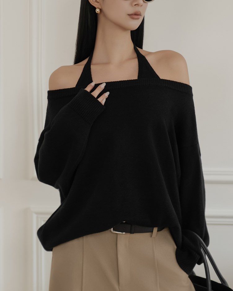 兩件式針織繞脖背心毛衣