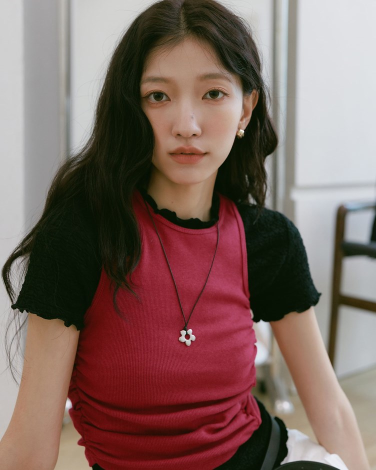 KR花朵造型皮繩調節長項鍊