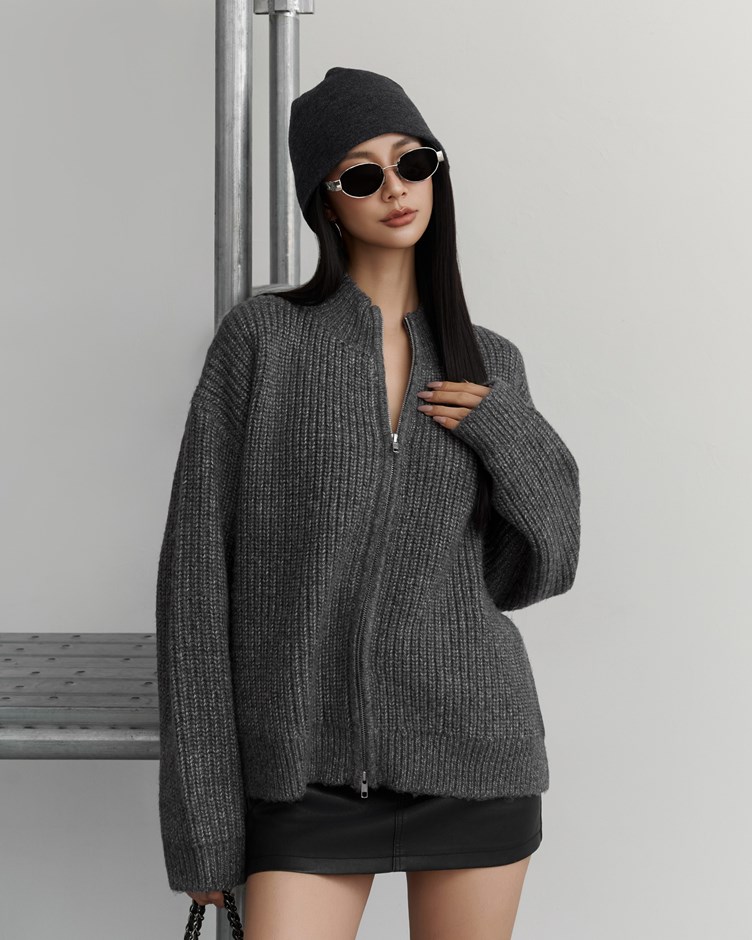 立領粗針拉鍊外套