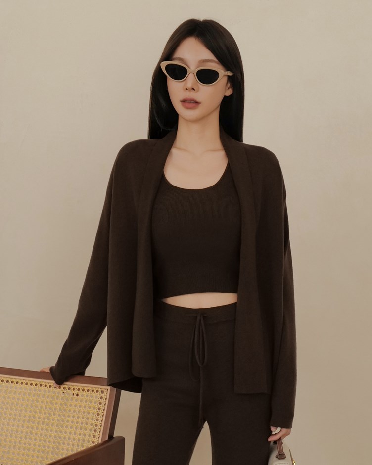 細針羊毛翻領開衫外套