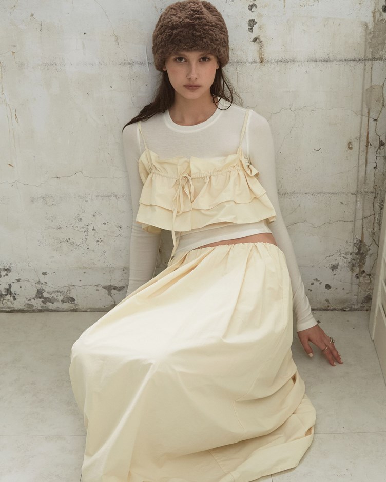 多層次荷葉感抽縐綁帶上衣(上衣+背心)